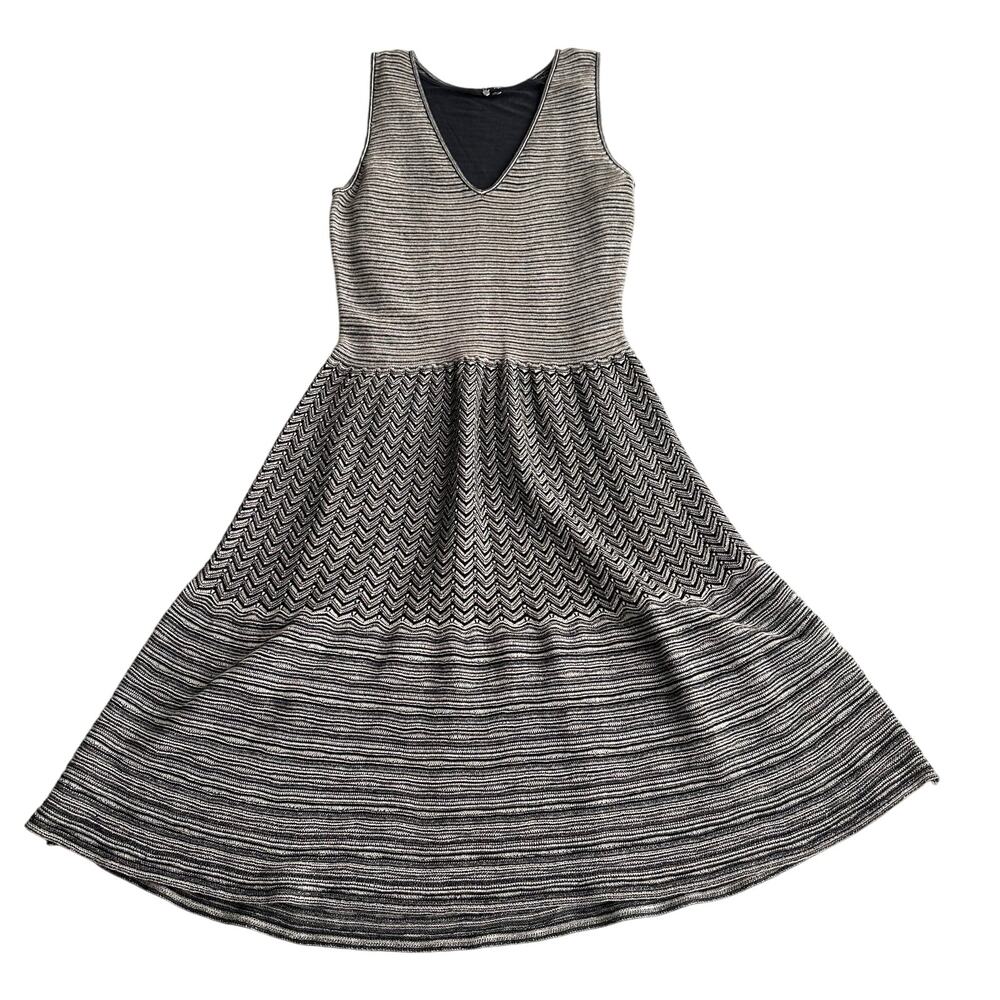 Knitted & Knotted Anthro Textured Metallic Sleeveless Silver Sweater‎ Dress L